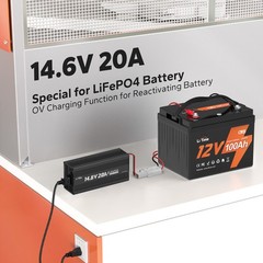 LiTime 14.6V 20A AC-DC Charger for 12V Lithium LiFePO4 Battery-Refurbished
