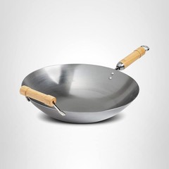 JOYCE CHEN Classic Series 14-Inch Carbon Steel Wok with Birch Handles Round Bott