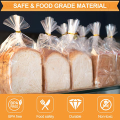 70 Pack Bread Bags with 100 Ties – 8x4x18 Clear Reusable Plastic Loaf Bags