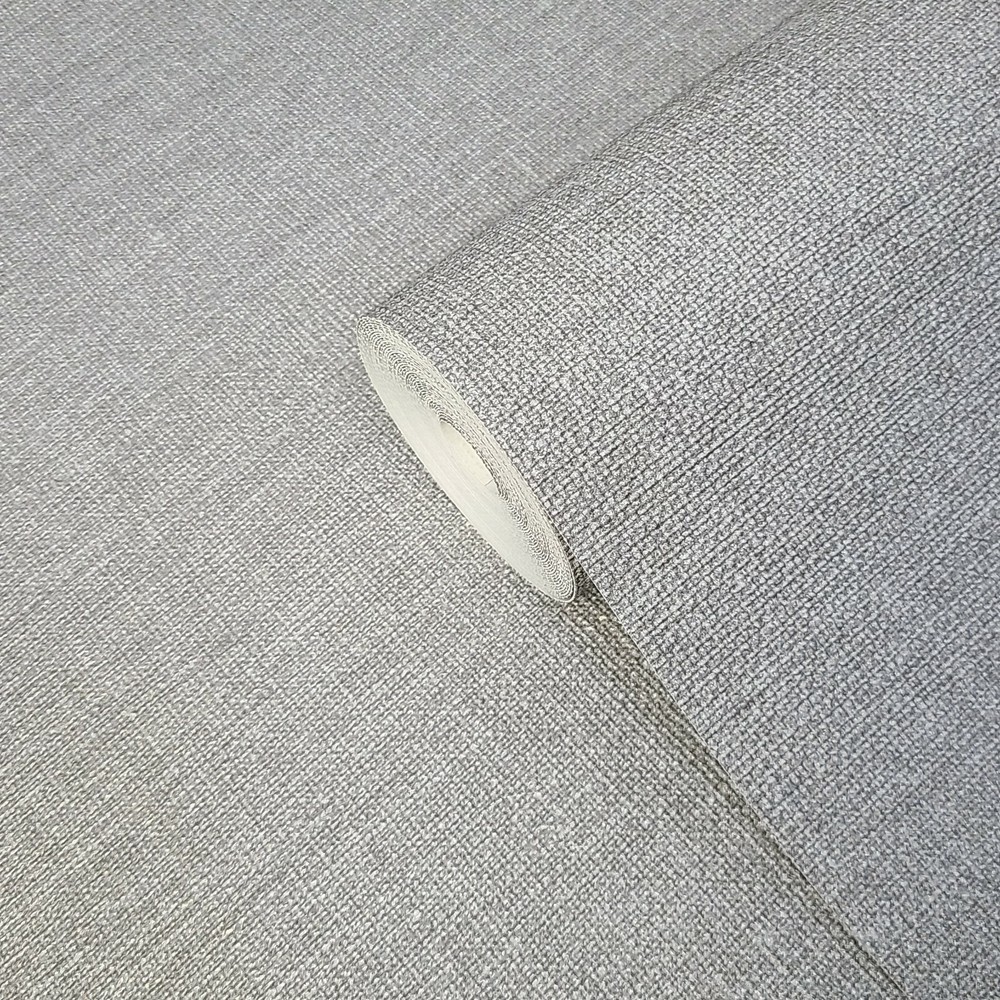 Contemporary Modern Gray plain faux fabric vinyl non woven textured Wallpaper