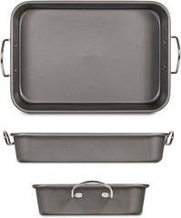 Roasting Pan Nonstick 11X15 – Heavy Duty Metal Bakeware Dish with Rack – Large O