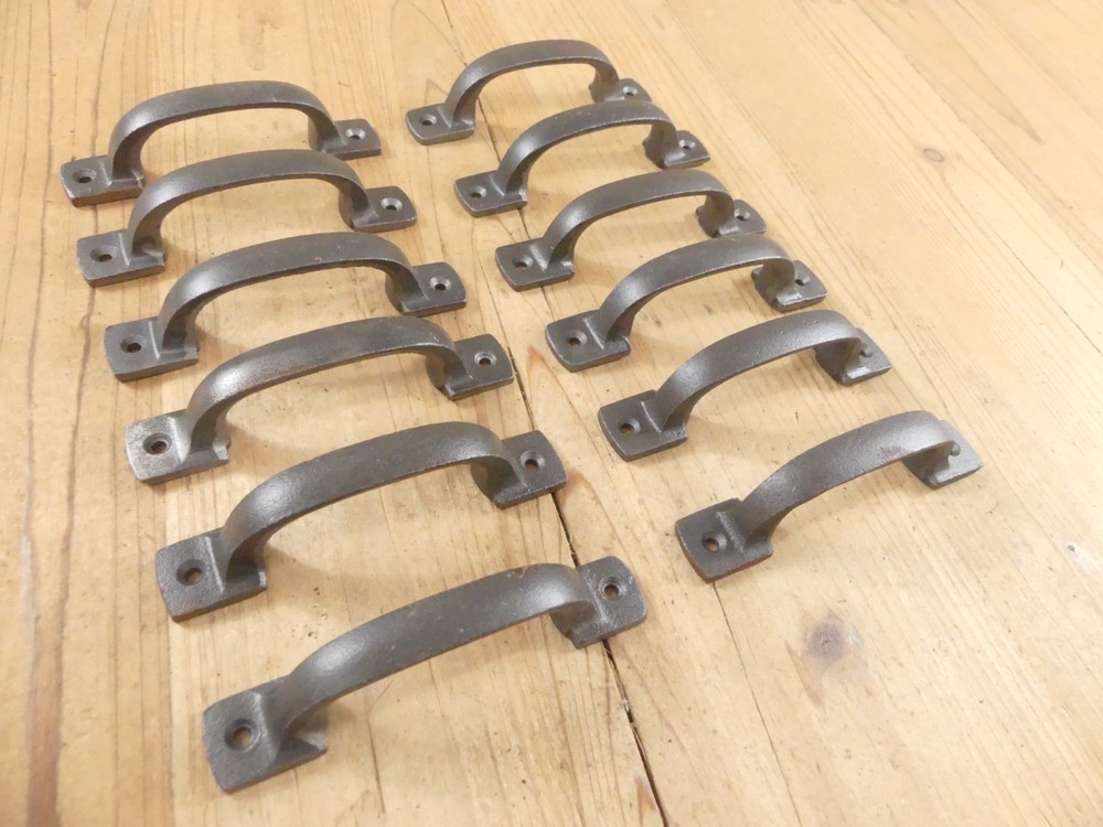 12 Cast Iron Kitchen Cabinet Handles *SOME RUST* Drawer Pulls Nickel Silver Door