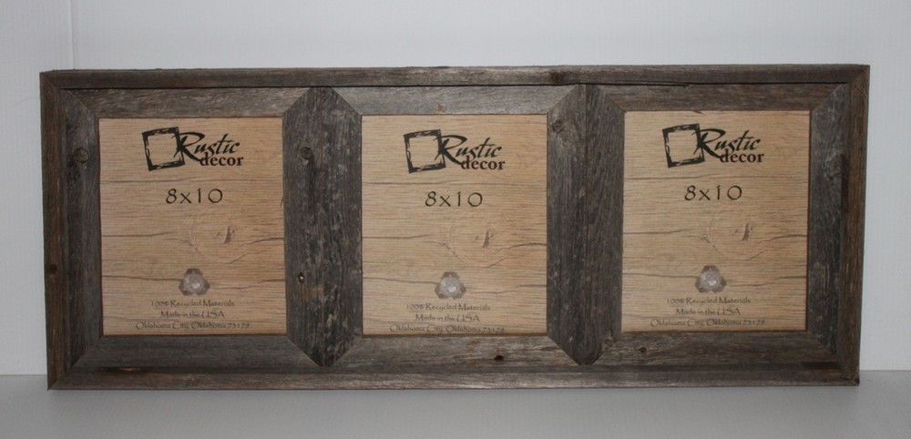 8×10-2.5″ Wide Reclaimed Rustic Barn Wood Collage Photo Frame – Holds 3 Photos