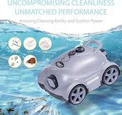 Cordless Wall Climbing Robotic Pool Cleaner for 2200 Sq Ft In-Ground Pools Grey
