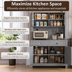 63″ Tall Kitchen Pantry Cabinet with Drawers, Hutch Cabinet with Microwave Stand