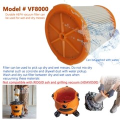 1 pcs VF8000 Pleated HEPA Filter for RIDGID Most 5-16 Gallon Wet Dry vacuums