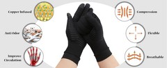 2-Pairs Pack Copper Full Finger Compression Gloves, Copper Arthritis Gloves for