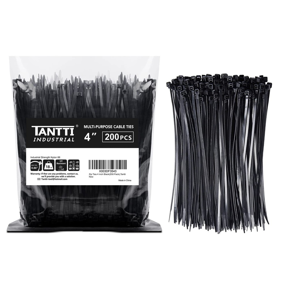 Zip Ties 4 inch (200 Pack), Small with 18 lb 4″ Black
