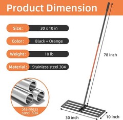 30″ x 10″ Leveling Rake for Backyard Leveling Kit, 6.5FT Heavy Duty Lawn