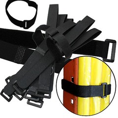 Durable 10 Hook and Loop Reusable Cable Tie Down Straps Kit 20 inch x 3/4″ Black