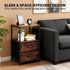 Nightstand Bedside Table W/ 2 Drawers Charging Station Shelf Bedroom Side Table