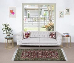 4.6×7 Ft Hand Knotted Turkish Rug in Red & Green with Floral Botanical Design