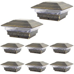8 Black Bronze Brown Copper White 4×4 Solar Post Lights Cap Deck Fence Outdoor