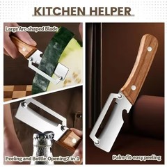2 Pack 2 in 1 Multi Functional Vegetable Peeler with Bottle Opener and Wooden Ha