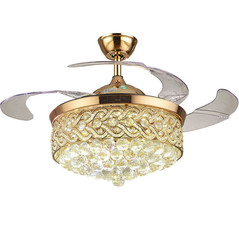 42″ Luxury Crystal LED Chandeliers Remote Control Retractable Ceiling Fan Light