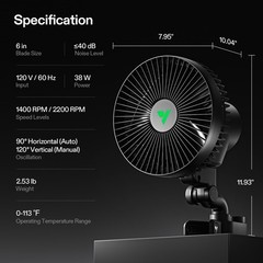 VIVOSUN Aerowave A6 6″ Grow Tent Clip Fan Clip on Oscillating Fan Adjust Tilt