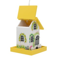 Radiant Treasures Wooden Flower Cottage Handmade Birdhouse in White & Yellow