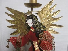 15.5 in Metal Angel Candle Taper Holder Christmas Red Gold