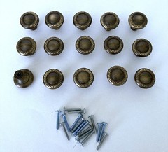 Lot 15 Cabinet Knob Pulls Newport Solid Antique Brass Round Rope Preowned VGC