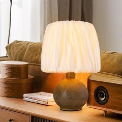 Brown Antique Ceramics Table Lamp 15.5IN Small Desk Lamp with Pleated Lampsha…