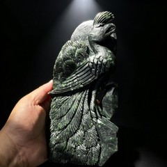 Hand Carved Jade Bird Figurine Natural Stone Animal Sculpture Desk Decor 7.68in