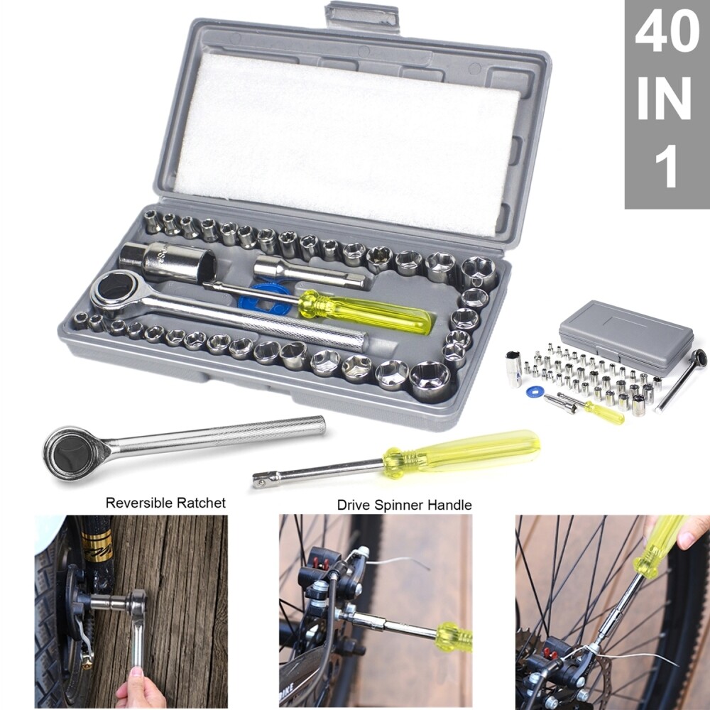 40-Piece Socket Set & Ratchet SAE & Metric 1/4″ 3/8″ Drive Mechanics w/ Case USA