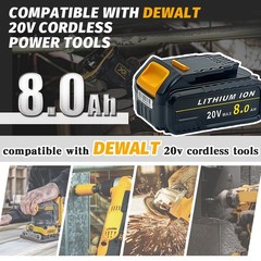 2-Pack 20V 8.0Ah Rechargeable Lithium-Ion Batteries Compatible with Dewalt（SALE）