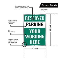 Customized With Your Parking Text New Personalized Aluminum Metal Sign 8 x 12″