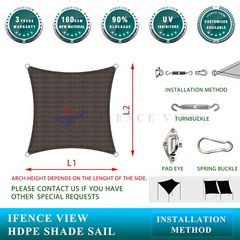 Ifenceview Brown 15’x15′-15’x48′ Rectangle Sun Shade Sail Patio Canopy Awning 48