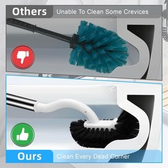 Toilet Brush and Holder Set, Curved Toilet Brush with Stainless Steel Handle