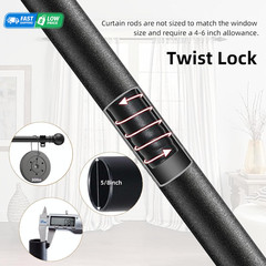 Adjustable Black Curtain Rod Set 28-44″ Heavy Duty with Brackets for Any Room