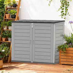 4.6 Ft. X 2.7 Ft. X 4.1 Ft. 304 Gal. Gray Resin Deck Box, Horizontal Outdoor Sto