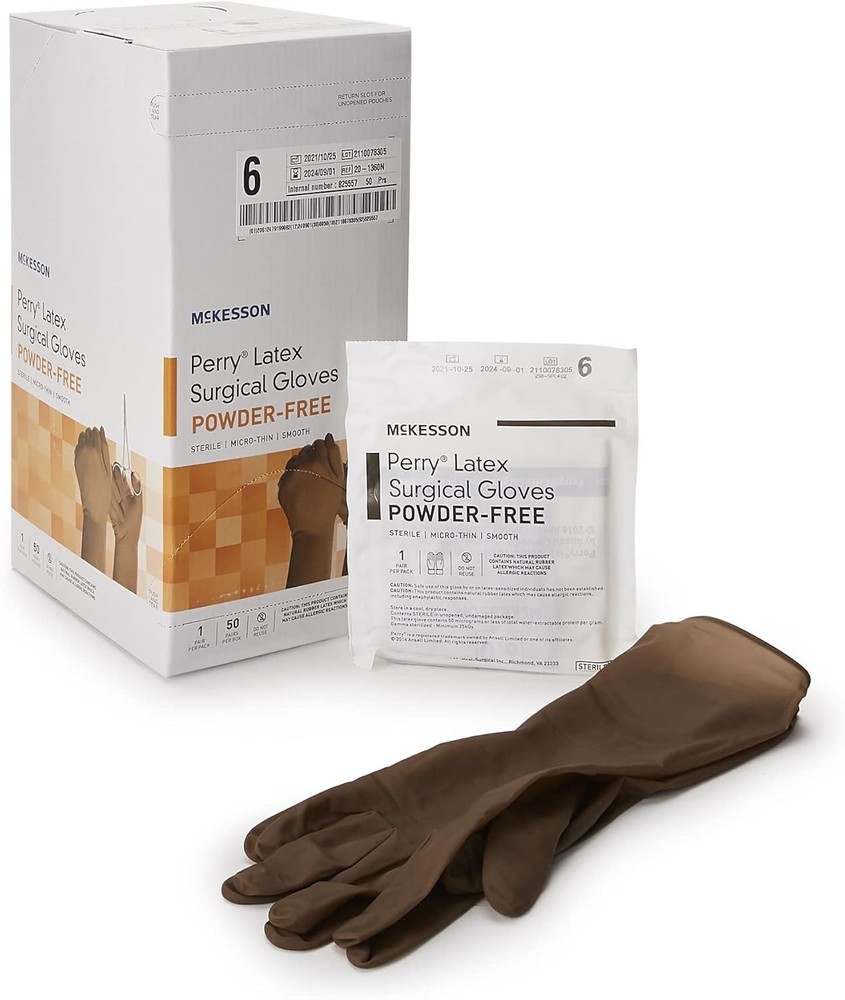 Perry Disposable Sterile Pair Latex Surgical Glove Extended Cuff Length