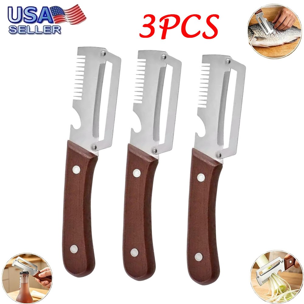 3 PCS 3-in-1 Multifunctional Vegetable Peeler with Wooden Handle,Julienne Slicer