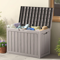 Waterproof 45″ Outdoor Storage Box with Lock, Handles & Bench Seat, Grey