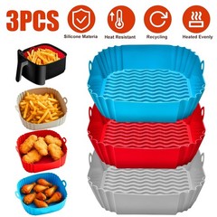 3x Air Fryer Silicone Pot Rectangle Baking Tray Basket Liners Insert Dish New