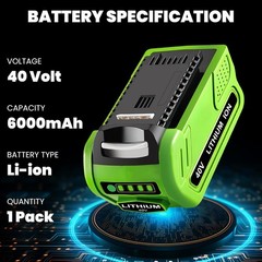 40V 6Ah For Greenworks G-MAX Lithium Battery 29472 29462 29252 20202 40 Volt