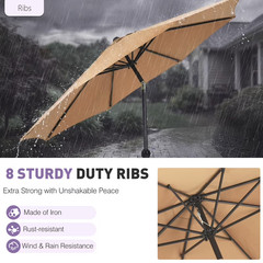 9FT Outdoor Patio Umbrella Market Table Polyester Fabric Canopy with Push Button