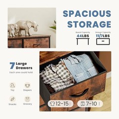 Brown 7 Drawers Dresser Bedroom Fabric Chest of Drawers Organizer Storage Tower