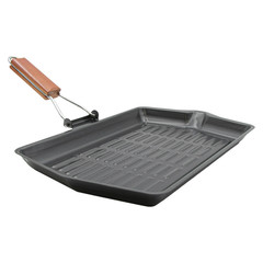 Smart Home Non-Stick Rectangular Grill Pan with Foldable Wooden Handle