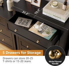 5 Drawer Dresser for Bedroom,Tall Dresser Chest of Drawers,Wood Bedroom Dressers