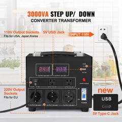 VEVOR 3000W Voltage Converter Transformer Step Up/Down 220V-110V /110V-220V CE