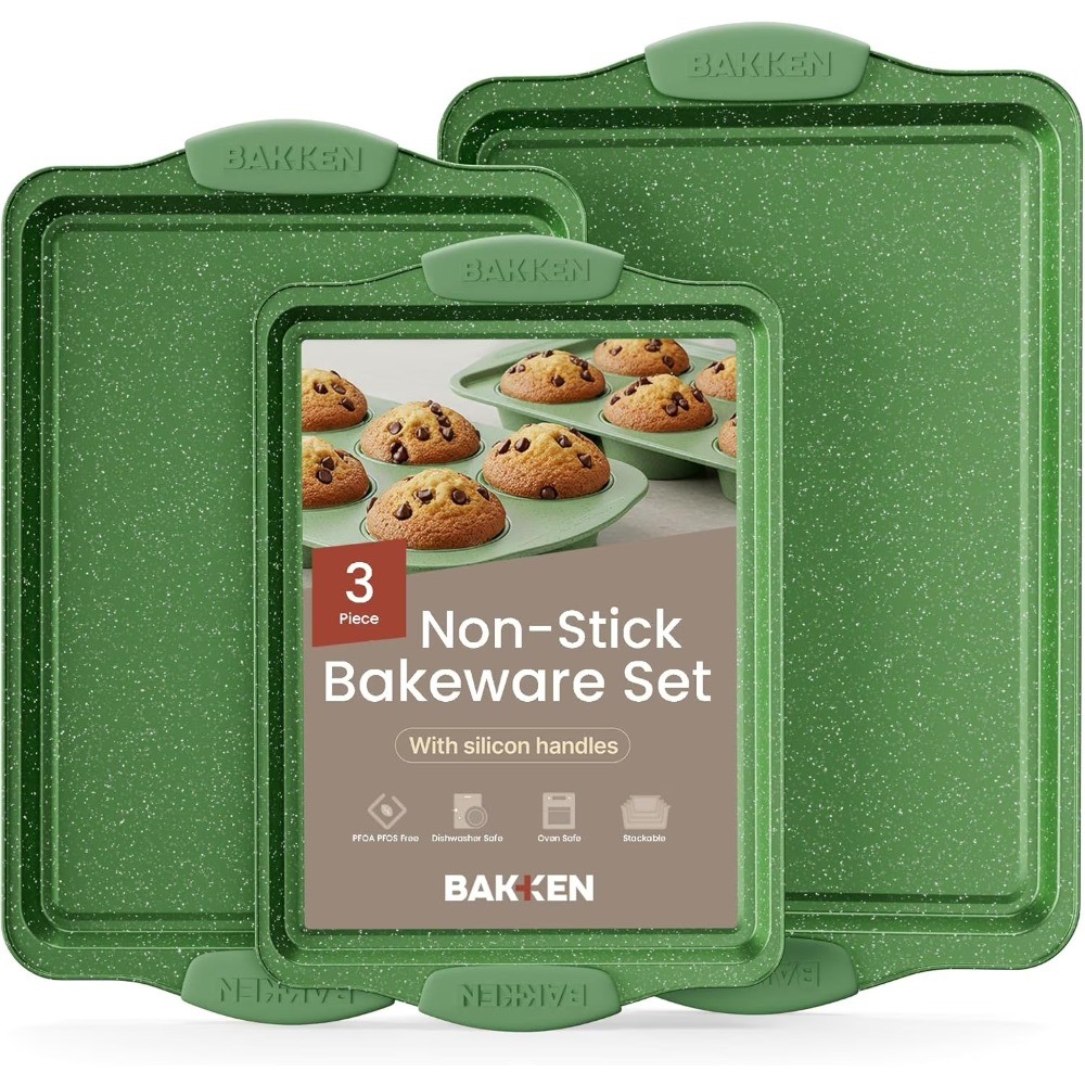 Carbon SteelSets with Green Silicone Handles, Oven Safe (Up To 450° F), Set of 3