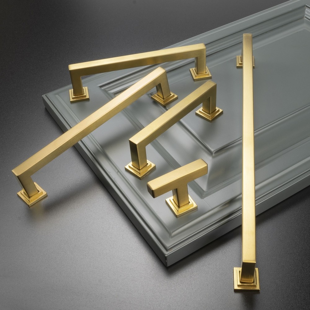 Gold Satin Brass Brushed Modern Cabinet Handles Pulls Kitchen Hardware Stainless
