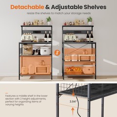 4 Tier Microwave Stand,Kitchen Bakers Rack w/ Power Outlet,Adjustable Shelf Unit