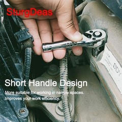 1/4-Inch Drive Ratchet Wrench, 72-Tooth Stubby 1/4 Drive, Silvery