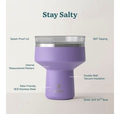 REDUCE Saltini 16 oz Cocktail Tumbler with Lid, Purple Punch Color