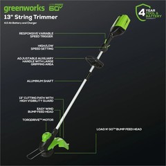 Greenworks 60V 13″ String Trimmer & 540 CFM Leaf Blower w/ 4A Battery & Charger