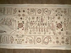 Lg Aarong Embroidered Tapestry Folk Art Bangladesh Pictorial Tapestry 31″ x 78″