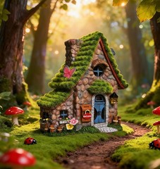 ASAWASA Resin Fairy House Statues with 7.68 x 4.72x 8.86 in, Double